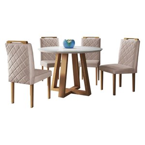 Conjunto Sala de Jantar Topazio 4 Lugares em Madeira Maciça Mesa Redonda 1,0m e 4 Cadeiras Moveis Mi