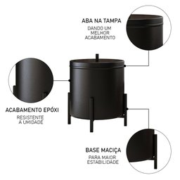 Lixeira Alumínio com Tampa 6L Luxe D09 Preto - Mpozenato - 3