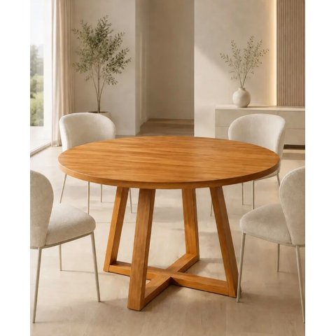 Mesa de Jantar Cozinha Redonda 90cm Madeira MDF Freijó 5 Lugares