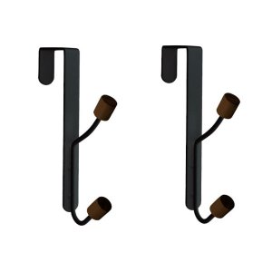 Conjunto de 2 Cabideiros Ferreiro Preto com Gancho para Porta:Preto