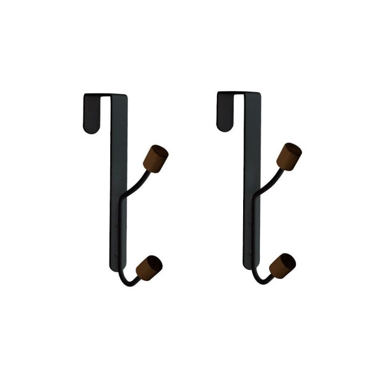 Conjunto de 2 Cabideiros Ferreiro Preto com Gancho para Porta:Preto