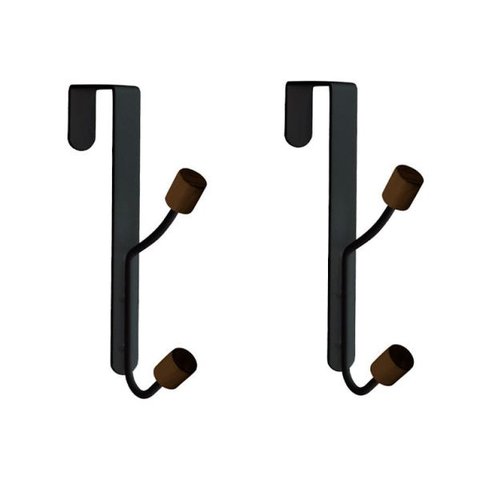Conjunto de 2 Cabideiros Ferreiro Preto com Gancho para Porta:Preto