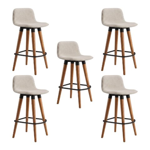 Kit 5 Banquetas Linea Baixa Luxo Aço Preta Assento Linho para Cozinha Gourmet Design - Preta/Palha