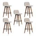 Ver imagem 1 de Kit 5 Banquetas Linea Baixa Luxo Aço Preta Assento Linho para Cozinha Gourmet Design - Preta/Palha