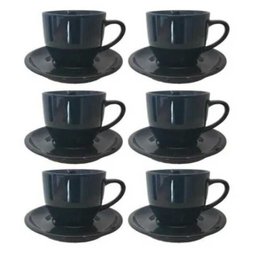 6un de Jogo Xicara Café Chá Porcelana Preta 170ml Com Pires - 1