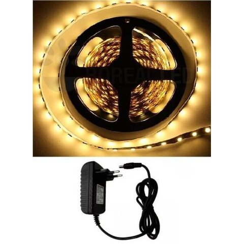 Fita LED 2835 Branco Quente 300 Leds 5 Metros 12V sem Silicone + Fonte