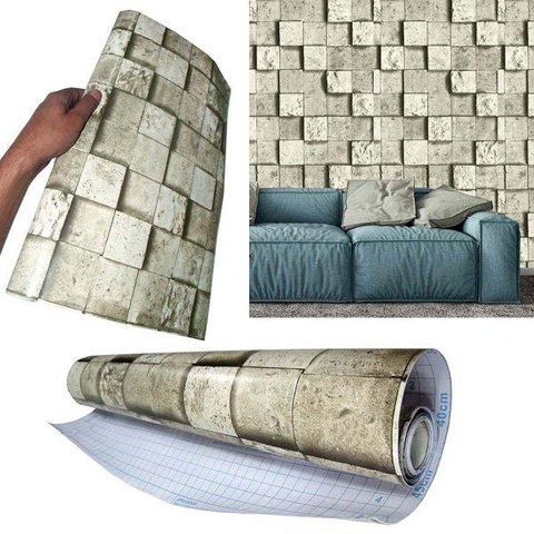 Papel de Parede Auto Adesivo Kit 10 Unid Tijolo Pedra Marmore