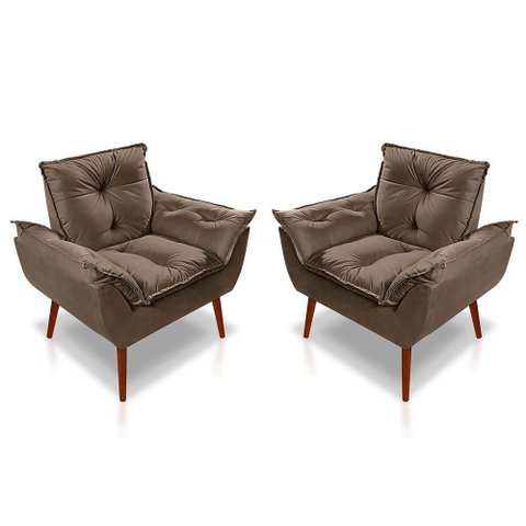 Kit C/ 02 Poltronas Opala Luxo Suede Marrom