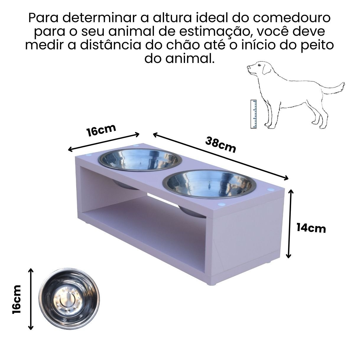 Comedouro Elevado Duplo Pet Gato Cachorro Mdf Luke - Inox - Rose - 2