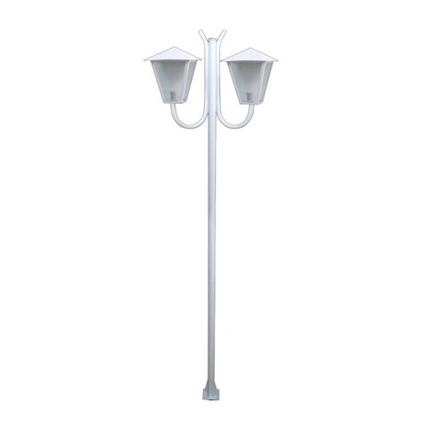 Poste Braço Curvo Luminária Romana Dupla Jardim Branco 300cm Ouro Minas L048OM