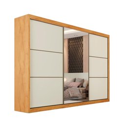 Guarda Roupa Bragança 3 Portas Espelhada 100% Mdf Peroba Off White - Móveis Europa - 3
