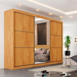 Guarda Roupa Bragança 3 Portas Espelhada 100% Mdf Peroba Off White - Móveis Europa - 2