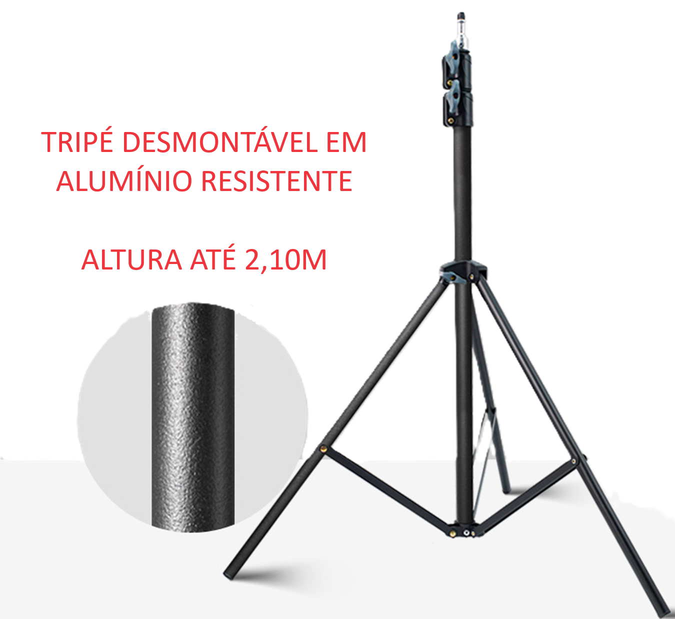 Tripé 2,1m em Liga de Alumíno P/ Estudio Softbox Iluminação - 3