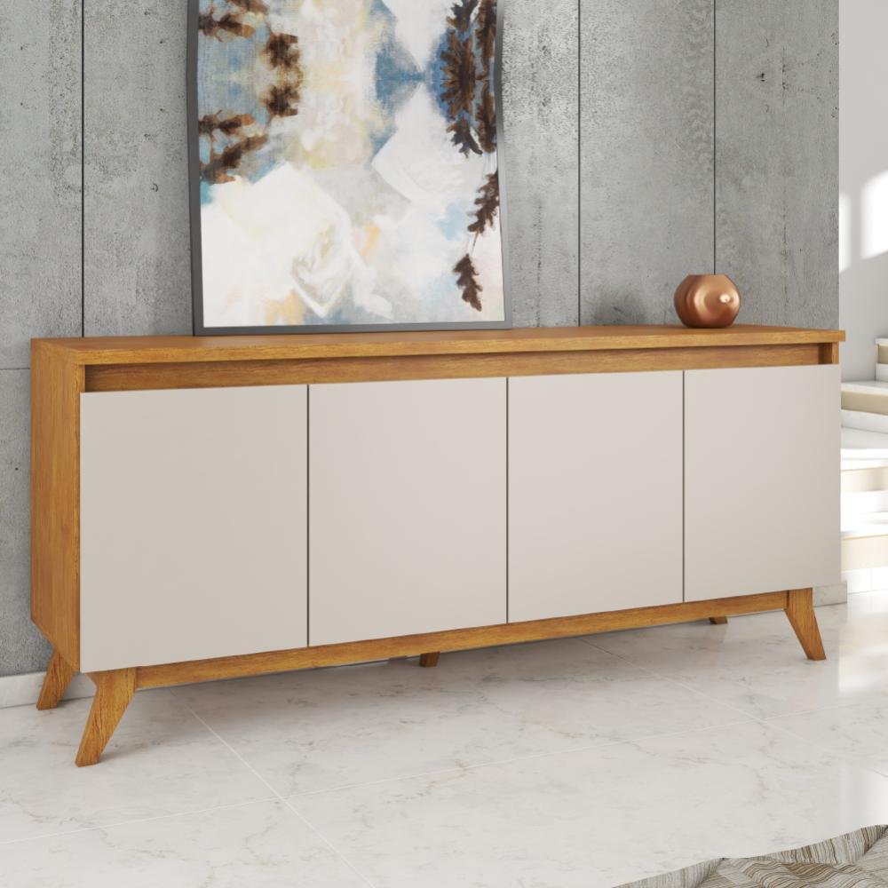 Aparador Buffet para Sala 4 Portas Ripado Eva Cimol MDF Off White