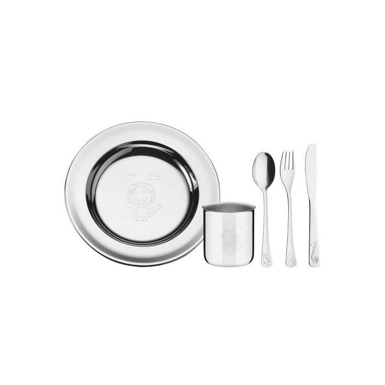 Kit Infantil Refeição Baby Friends Aço Inox 5 Peças Tramontina