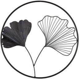 Adorno de Parede Redondo Metal C/2 Folhas de Ginkgo Biloba Preto 45,5cm Mart - 1