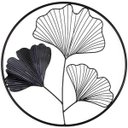 Ver imagem 1 de Adorno de Parede Redondo Metal C/3 Folhas de Ginkgo Biloba Preto 45,5cm Mart