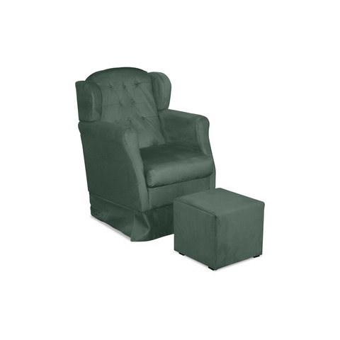Puff e Poltrona Amamentação Balanço Quarto Baby Suede Verde - Incasa Decor