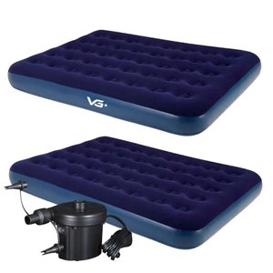 Kit 2 Colchões Infláveis Casal Flocked Comfort Azul com Bomba de Ar Elétrica Vg Plus 110v