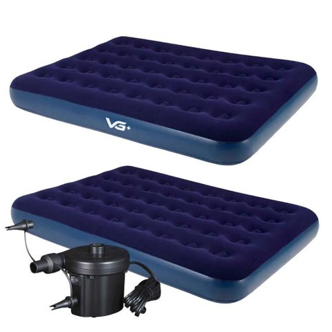 Kit 2 Colchões Infláveis Casal Flocked Comfort Azul com Bomba de Ar Elétrica Vg Plus 110v