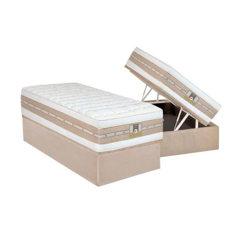 Conjunto Box Baú Solteiro: Colchão Molas Castor Pocket Silver Star Air Double + Base Crc Suede