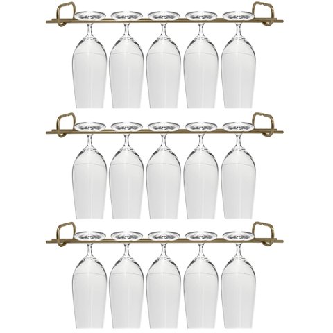 Conjunto 3 Organizadores Porta Taças 42cm Suportes Suspensos Para Taças Dourado