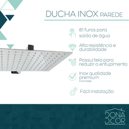 Chuveiro Gas Ducha Inox 20x20 Inox Quadrado Braço 40 Cm Gás - 7