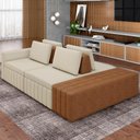 Ver imagem 2 de Sofá Ilha com Puff para Sala Living 265cm Amber M03 Linho Cru Couríssimo Whisky - Lyam Decor