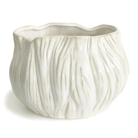 Vaso Castiçal Oval Textualizado com Riscos Decorativo em Cerâmica 12x17cm