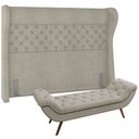 Ver imagem 1 de Kit Cabeceira Cama Box Queen 160 Cm Madrid com Puff Recamier Santorini Bouclê Creme - Lyam Decor