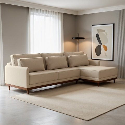 Sofá Living 300cm Chaise Lado Direito Artheus Linho