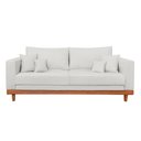 Ver imagem 3 de Kit Poltrona Living + Sofá 3 Lugares com Base Madeira Linho Cor:bege