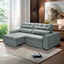 Ver imagem 1 de Sofa Retratil Reclinavel 2 Lugares 2,40 Vitória Veludo Cinza Lansofbr