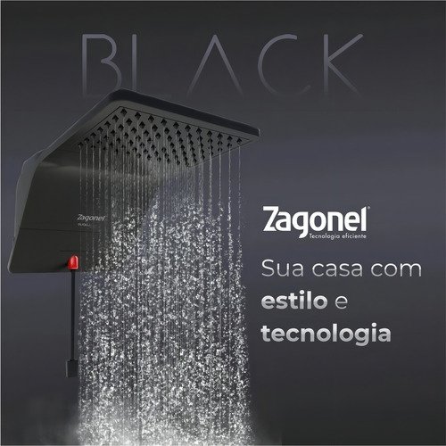 Chuveiro Ducha Eletrônica Ducali com Led Zagonel - Preta 220v - 4