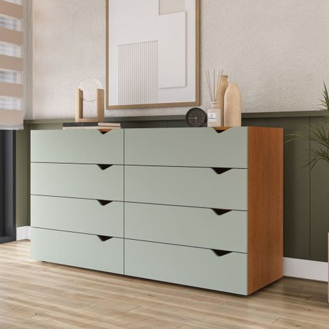Cômoda 8 Gavetas Freijó e Verde Porto Politorno