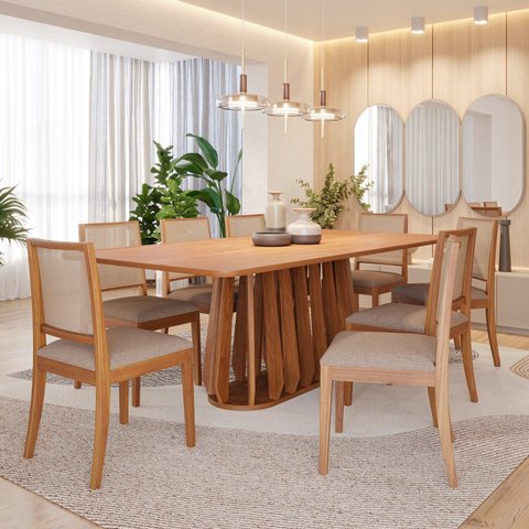 Conjunto para Sala de Jantar com 8 Cadeiras Pitanga Marrom/Cinamomo/Bege