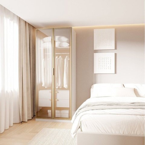 Guarda-Roupa Modular 80cm com Portas Reflecta e Gaveteiro Jade CabeCasa MadeiraOriginals Branco/Fosco