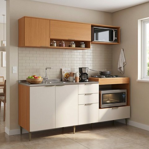 Cozinha Completa Modulada 2 Peças Casuá Laranja Angelin Off-White Alice