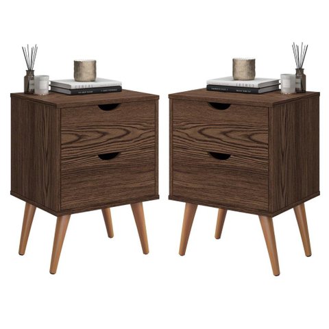 kit Mesa de Cabeceira Lateral de Cama Madri 2 gavetas Retrô:CANELA