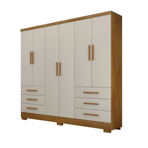 Guarda Roupa Solteiro com Pés 6 Portas 6 Gavetas - Berlim-cumaru/fendi - Móveis Novo Horizonte