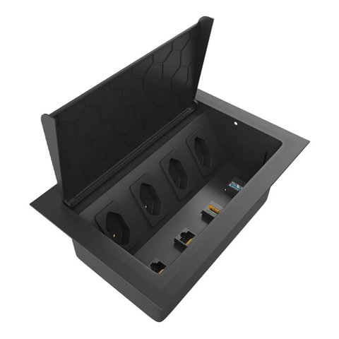 Caixa Embutir Tomada Mesa Escritorio Coworking QTMOV Caixa POP Preto 20A