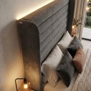 Ver imagem 3 de Cabeceira Cama Casal Queen Duna 160cm Orgânica Curva Bouclê Cinza - Vimont Moveis