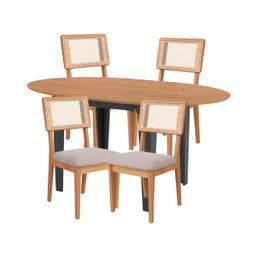 Conjunto Mesa Oval Extensível com 4 Cadeiras Mdf Estofadas Bege Dalla Costa - 1