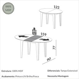 Conjunto Mesa Oval Extensível com 4 Cadeiras Mdf Estofadas Bege Dalla Costa - 4