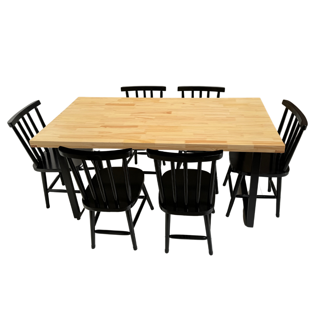 Conjunto de Mesa Jantar Melissa 160x80 com 6 Cadeiras - Dg Móveis:natural/preto