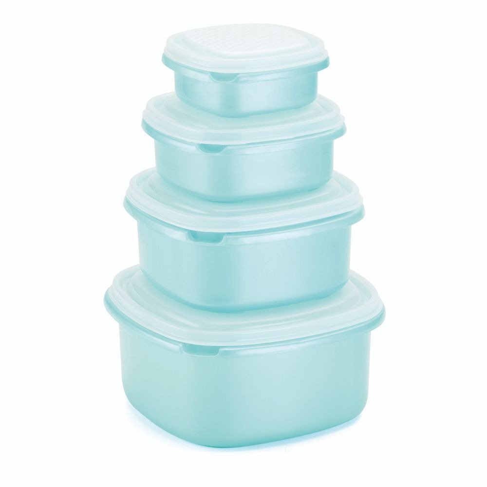 Kit Potes de Plástico Herméticos / Porta Mantimentos 4 peças:Azul Perolado - 1