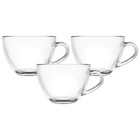 Jogo de 3 Xícaras Vidro 250ml Café Chá Transparente com Alça Lateral