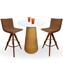 Ver imagem 1 de Conjunto Mesa Bistrô Cone 70 cm Laca Branca Base Altura 100 cm Freijó + 2 Banquetas Cercatto Giratór