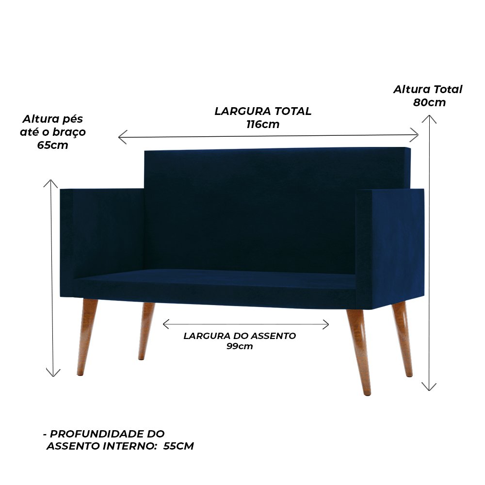 Kit 2 Poltronas + Sofá Recepção Baixo Custo Oferta Envio Já - Azul - 6