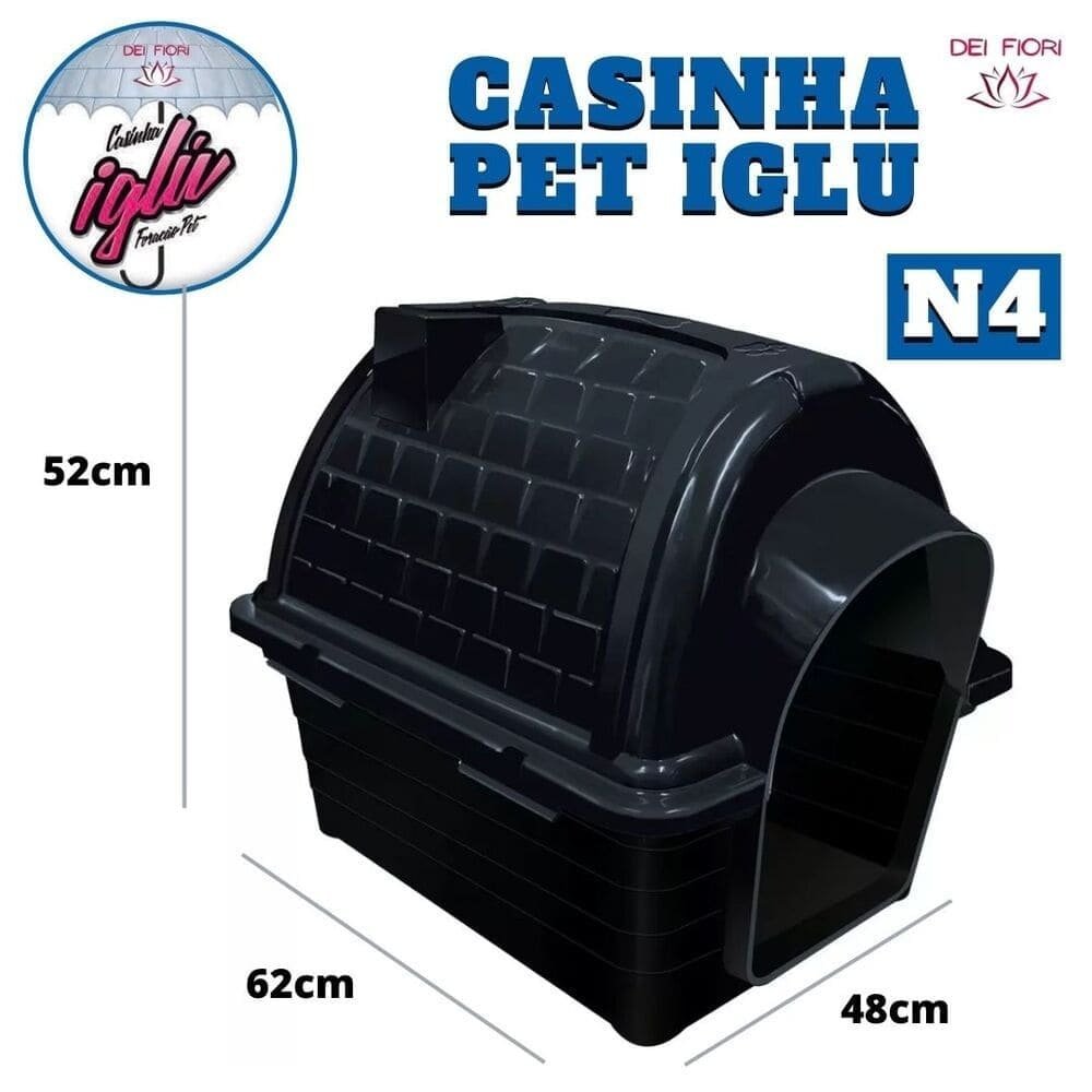 Casinha Iglu N4 Pet Cachorro Porte Médio Cães Plástica Desmontável Térmica Cor:preta - 4